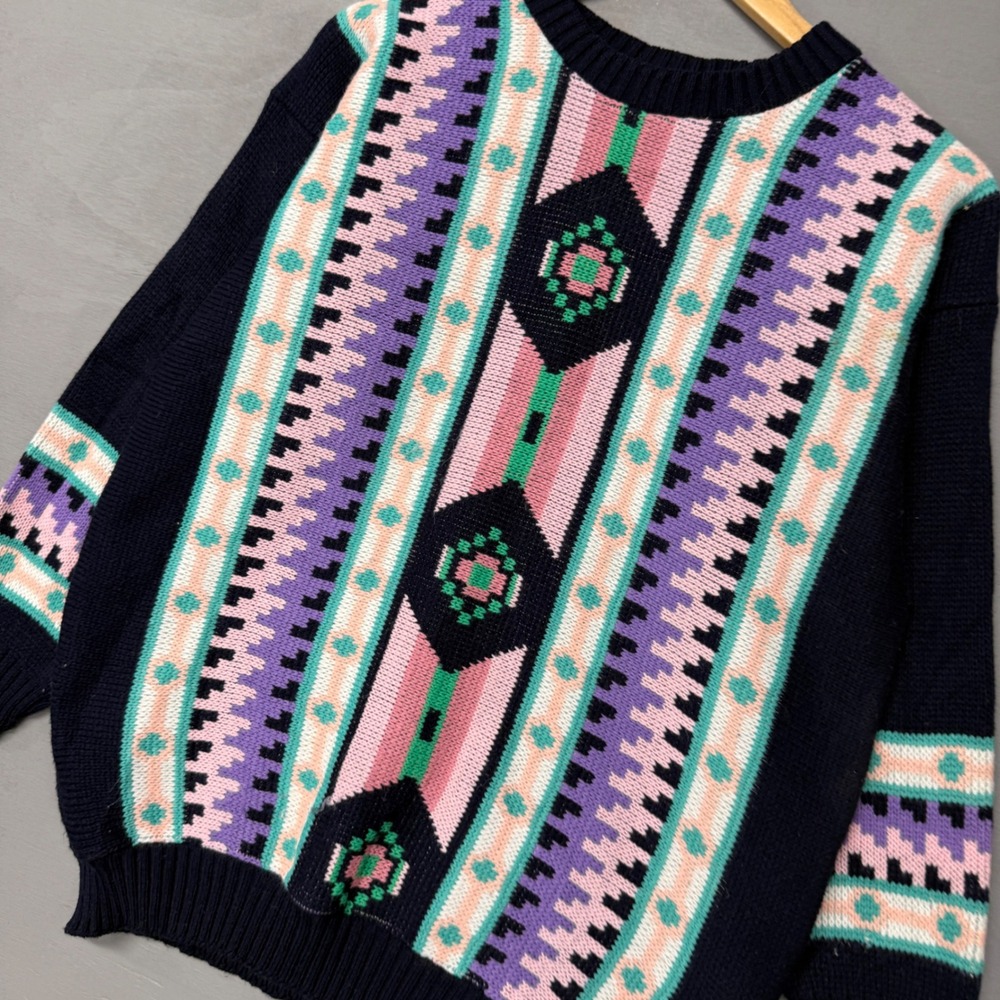 vintage Clifton Place Sweater Navy Blue Southwestern Aztec Knit Mock Neck XL - Picture 6 of 6
